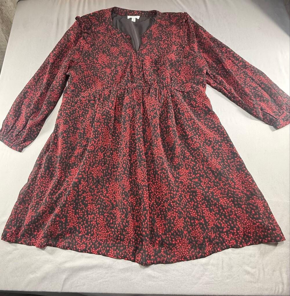 BeachLunchLounge Women’s XXL Empire Waist Swing Dress Long Sleeve Red Black